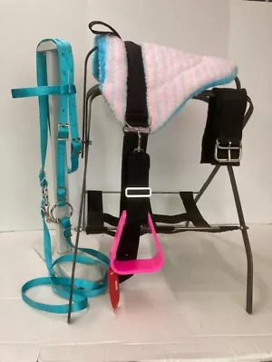 Miniature Horse / Sm Pony Childrens Bareback Saddle  Set - Cinch - Turq & Pink • $69.74