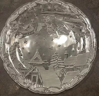 NIB Mikasa Christmas Village 15  Round  Crystal Embossed Host Serving Platter • $16.95