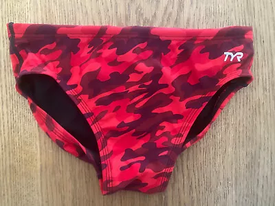 TYR Mens 30 Small Red Swim Suit Racer Brief Speedo Type Durafast CAMO New SAMPLE • $24.98