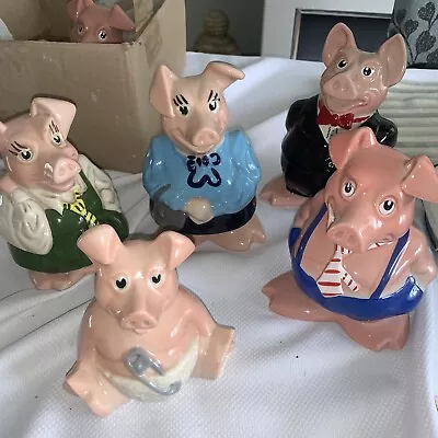 Full Set Of 5 X Natwest Pigs Family Piggy Banks Money Boxes 1980s With Stoppers • £79.99