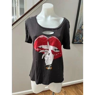 $30 • Buy Lauren Moshi Shh Lips Distressed Tee Black Size XS