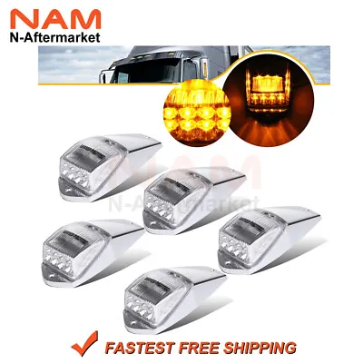 5x Clear Amber 17 Led Cab Marker Top Light Chrome For Peterbilt Truck Universal • $52.35