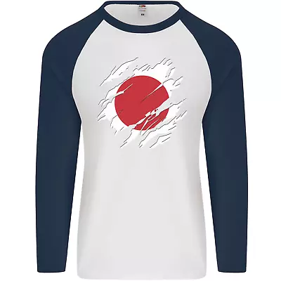 Torn Japan Flag Japanese Day Football Mens L/S Baseball T-Shirt • £9.99