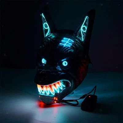 £10.72 • Buy LED Light Up Face Mask Roleplay Dress Up Props Festival Halloween Wolf Mask