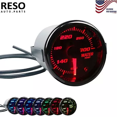 $25.99 • Buy 2''52mm Water Temp Gauge Meter W/ 1/8 NPT Temp Sensor 100-300℉ 7 Color LED