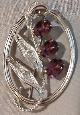 Vintage VAN DELL Signed Sterling Silver Purple Glass Brooch Pin • $14