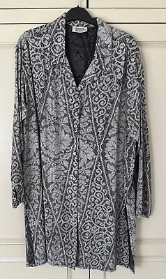 IQ Ladies Button Front Shirt Dress Black / Grey Lace Pattern With Side Vents • £10.50
