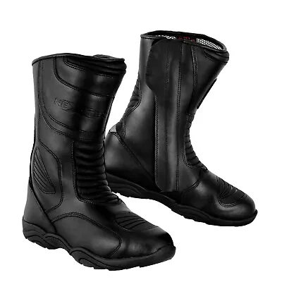 Men Motorcycle Boots Leather Waterproof Motorbike CE Armoured Racing Shoes Black • $48.48