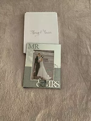 Wedding Photo Frame Mirrored Glass & Glitter Mr & Mrs Anniversary Picture 5x7 • £6.99