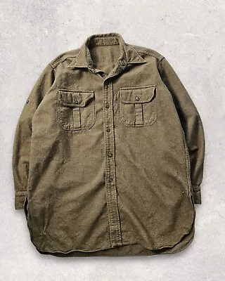 Vintage 1950s Canadian Army Wool Field Shirt Korean War Green OD Military L • $28.93