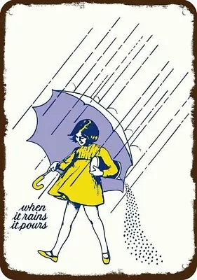 1968 MORTON'S SALT Girl Rain Umbrella Vintage-Look DECORATIVE REPLICA METAL SIGN • $24.99