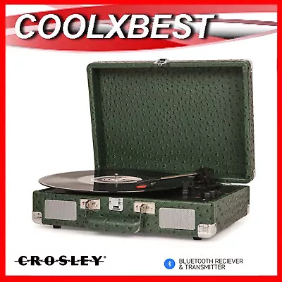 New Crosley Cruiser Plus+ Lp Turntable Green Ostrich Bluetooth In Out + Bonus • $109.98