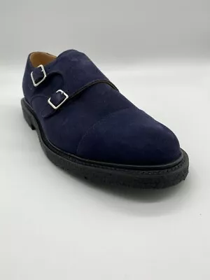 £160 • Buy Sanders & Sanders Double Buckle Monk Shoes In Navy Suede