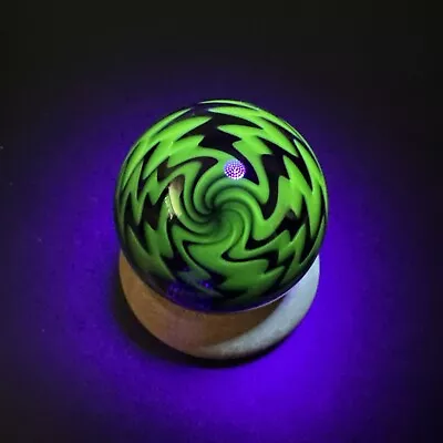 Handmade Contemporary Art Glass Marble 1.24  Fumed Wigwag MIB UV Glow SIGNED! • $74.99