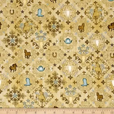 34.5 In UNBRIDLED Western COWBOY Medallion 100% Cotton Quilt Craft Fabric PIECE • $10.05