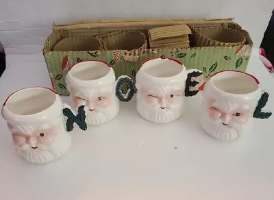 Set Of 4 Vtg Ceramic Winking Santa Claus Mugs Cups  Noel  Original Box Japan  • $41