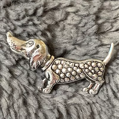 Vintage Dachshund Weiner Dog Silver Tone Brooch Pin 1.5  Germany Marcasite • £14.46