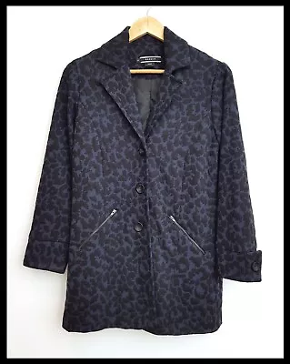 BASQUE PETITE Women's Blue Animal Print Jacket Coat Pockets Size 8 • $29.10