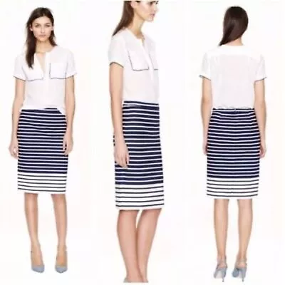 J. Crew No. 2 Pencil Skirt Stripes Back Slit Back Zipper Lined Navy White 0 • $9.04