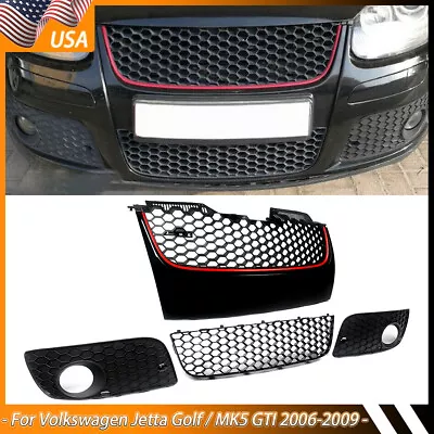 $84.54 • Buy 4pcs Front Upper Lower Grille + Fog Light Grill For VW Jetta Golf MK5 GTI 06-09