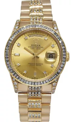 Rolex Day-Date President 18k Yellow Gold Diamond Dial/Bezel/Bracelet Watch 18238 • $24500