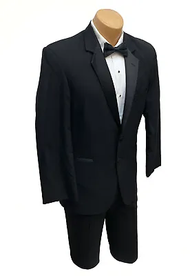 Men's Black Tuxedo Jacket With Flat Front Pants & Shirt Prom Wedding 60R 54W • $89.99
