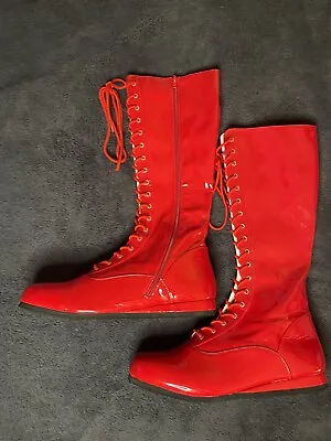 Adult Pro Wrestling Costume Red Lace-Up Zipper Boots Custom Size 14 XXL • $30