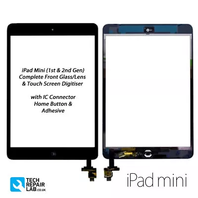 NEW IPad Mini 1 & 2 Complete Front Glass/Digitiser Touch Screen Assembly - BLACK • £9.95