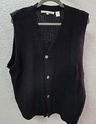Vintage Perry Ellis Men's 100% Silk Knitted Button Down Sweater Vest Black L • $34.99