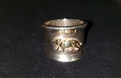 Vintage Sterling Silver 14k Raised Gold Lion Ring Sz8 Thick Band 925 Silver • $125