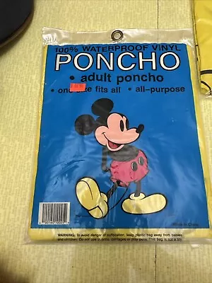 Vtg Disney Mickey Mouse 100% Waterproof Vinyl Adult Poncho - New Open Package • $9