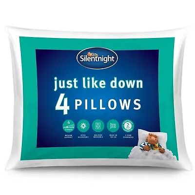 Silentnight Just Like Down Pillows 4 Set Four Pack Luxury Hotel Soft Medium Firm • £30.99