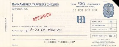 $20 Bank America Travelers Cheque Application - American Bank Note Specimen - Am • $35