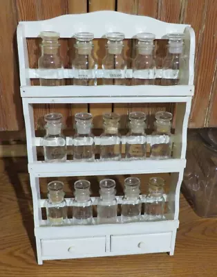 Vintage 2 Drawer Apothecary Wooden Spice Rack Made In Japan 15 Glass Jars W Lids • $45