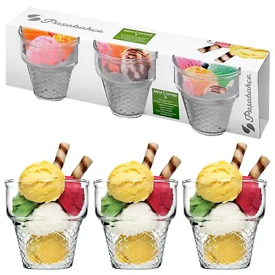 3 6 Glass Dessert Mini Cornet Ice Cream Cup Salad Cocktail Sundae Appetiser New • £7.99