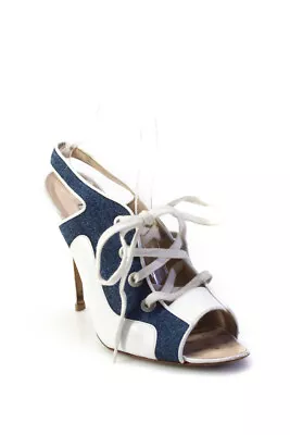 Manolo Blahnik Womens Colorblock Denim Lace-Up Stiletto Heels Blue Size EUR40.5 • $109.79