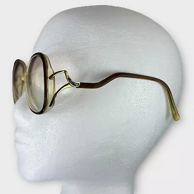 Vintage 70s 80s Oversized Glasses Sterling Optical Brown And Gold Drop Arm Retro • $35