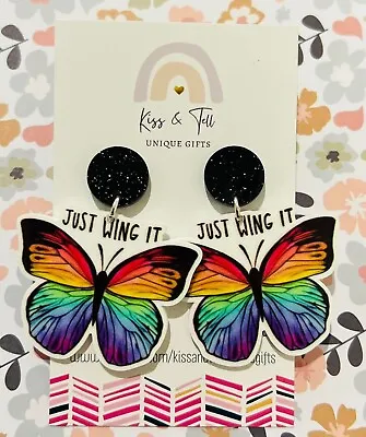 Just Wing It Statement Dangle Earrings - Novelty Quote Butterfly Jewellery • $14.99