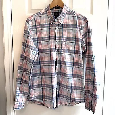 J CREW Mens Flex Washed Button Down Shirt Size Large Blue Pink Plaid Slim Cotton • $13.95