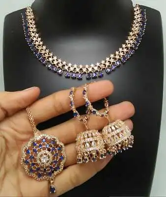 Indian Bollywood Bridal Set Gold Plated Jewelry Earrings Ethnic AD New Necklace • $28.99