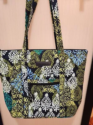 Vera Bradley Cambridge Shoulder Bag Purse Green Blue Quilted Inside Excellent! • $14