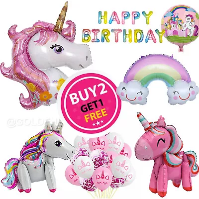 Unicorn Balloons Girl Pink Birthday Party Rainbow Kids Foil Fun Party Decor UK • £3.99