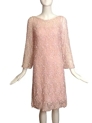 MALCOLM STARR- 1970s Pink Beaded Dress Size 10 • $199