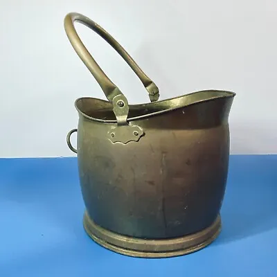 Coal Scuttle Brass LARGE Fire Bucket Swing Handle Vintage Open Hearth Essential • £55.47