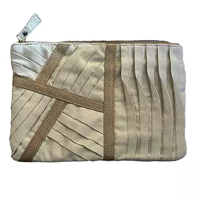 Anthropologie Miss Albright Clutch Bag Purse Gold Sparkle Metallic Pleated Tan • $18