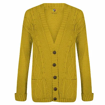 Women Ladies Cable Chunky Knit Cardigan Button Long Sleeves Grandad Cardigan • £14.99