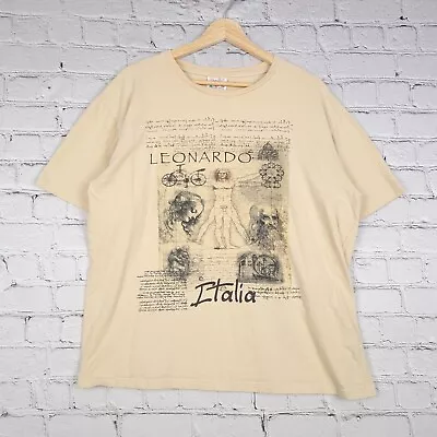 Vintage Leonardo Da Vinci T Shirt Mens XXL Fits L/XL Beige Vitruvian Man TimeTex • $26.88