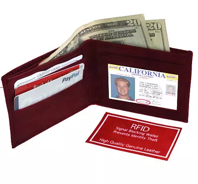 Burgundy RFID Blocking Mens Genuine Leather Wallet Front Pocket • $16.12