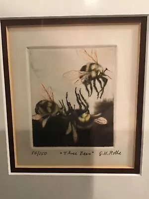 G. H. ROTHE Original Mezzotint “Three Bees” Signed Numbered & Framed • $324.95