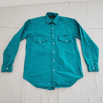 Vtg Wrangler Western Shirt Men Sz S Green Pearl Snap Long Sleeve Cowboy Workwear • $16.88